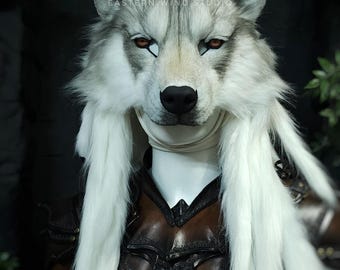 Faux fur realistic wolf mask headdress combo - Mithra