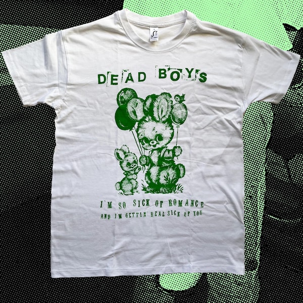Camiseta Dead Boys Sick of Romance verde sobre blanco