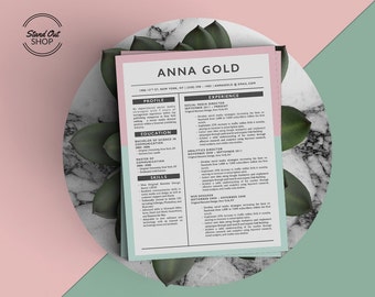 Anna Gold Resume 5 Pack para Microsoft Word e Apple Pages em tamanho A4 e US Letter