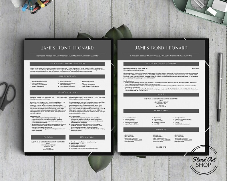 James Bond Leonard Resume Template for Microsoft Word and Apple Pages
