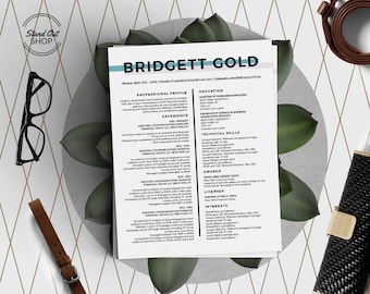 Bridgett Gold Modern Beautiful Resume Templates 5 Pack for Microsoft Word and Apple Pages in A4 and US Letter Sizes