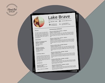 Lake Brave Resume Template for MS Word w Matching Cover Letter, Thank You Letter, References Letter