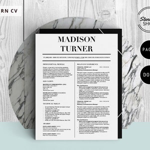 Madison Turner Resume Template for Microsoft Word and Apple Pages in US Letter and A4 Sizes
