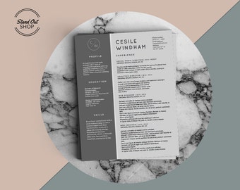 Modelo de currículo moderno de Cesile Windham com carta de apresentação correspondente para Microsoft Word e páginas da Apple