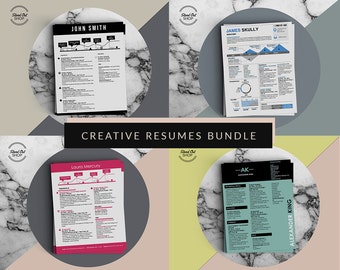 Paquete de colección de curriculums infografía creativa - 4 curriculum vitae plantillas para Microsoft Word