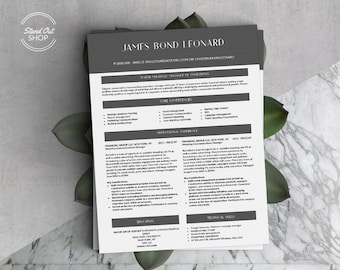 James Bond Leonard Resume Template for Microsoft Word and Apple Pages in 1 and 2 Page Formats and US Letter and A4 International Sizes