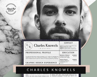 Charles Knowels resume modelo de 5 pacotes para páginas do Microsoft Word e Apple em 2 estilos de fundo