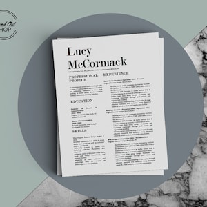 Lucy McCormack Resume + Cover Letter Fancy Template for Microsoft Word & Apple Pages in A4 and US Letter Size