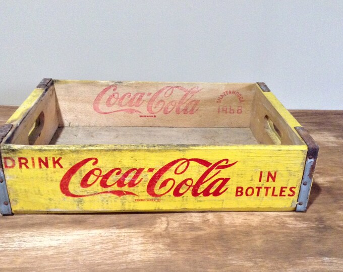Vintage Coca Cola Wood Crate /rustic / Industrial /yellow Coke Etsy