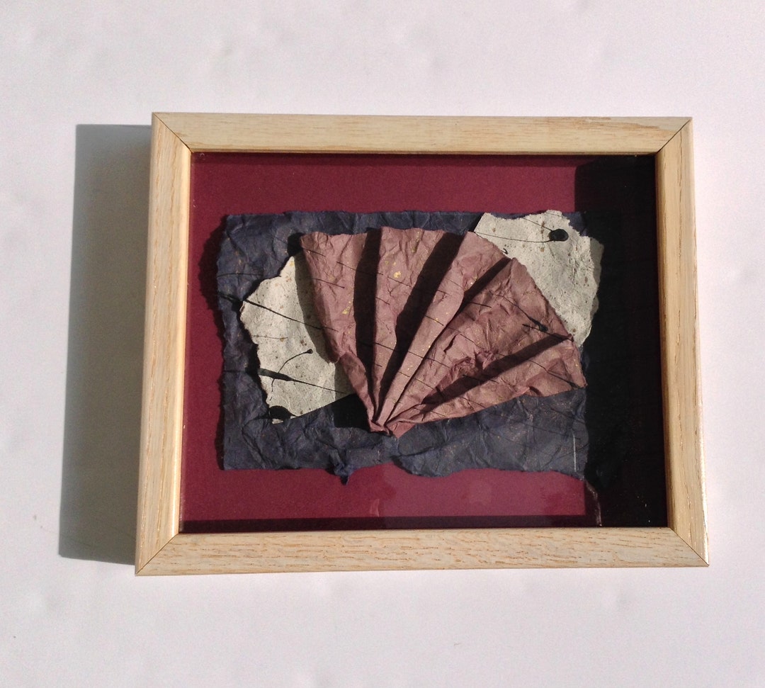 Vintage Abstract 3D Torn Paper Art in Shadowbox Frame, Retro Framed