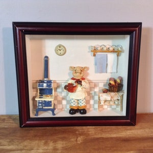 Arister Gifts Caja de sombra con cerdo cocinando en la cocina, caja de sombra para decoración de pared de cocina