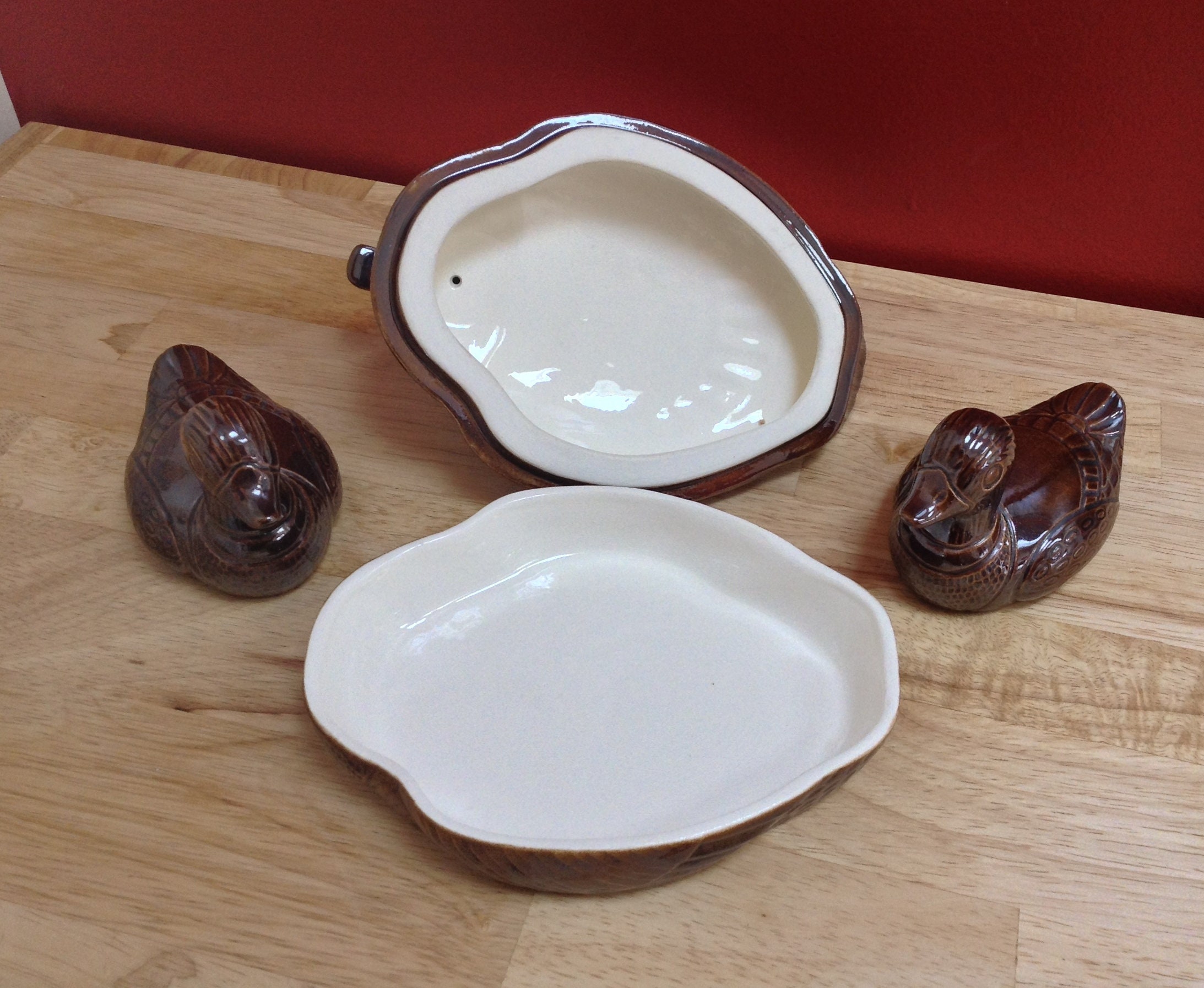 Ceramic Covered Dish Duck with Ducklings Vintage Hand Painted Etsy