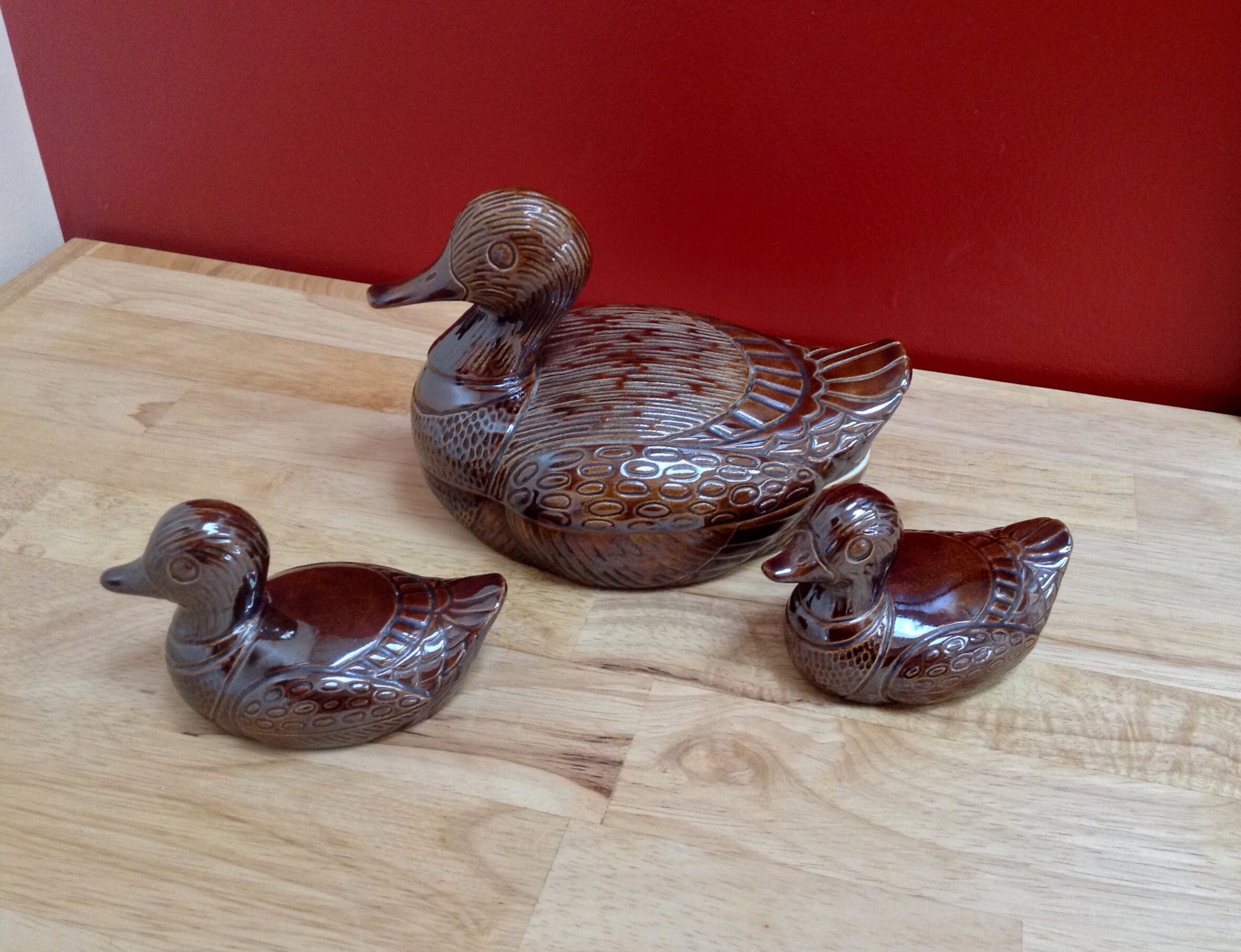 Ceramic Covered Dish Duck with Ducklings Vintage Hand Painted Etsy