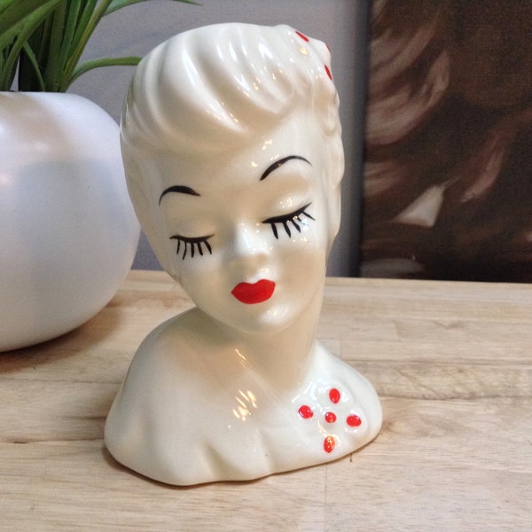 Vintage Ceramic Lady Head Vase, Mid-Century Glamour Girl Head Vase 1950’s-1960’s