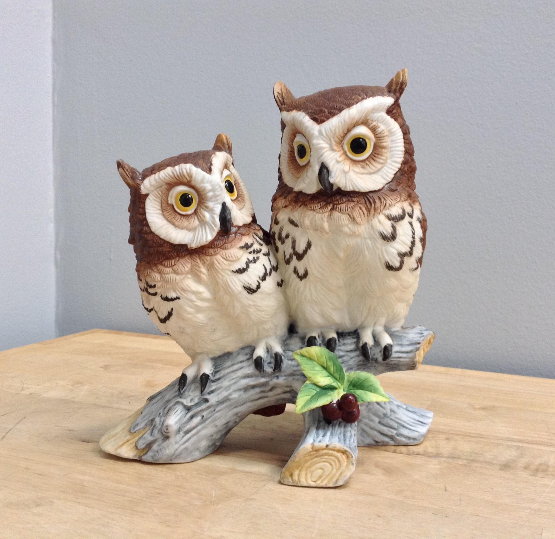 Vintage Owls On a Branch Figurine Andrea by Sadek, Owl by Andrea 6307