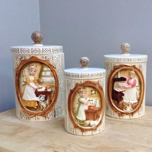 Vintage Sears, Roebuck and Co. Country Coordinates Ceramic Canister Set, Made in Japan 1978