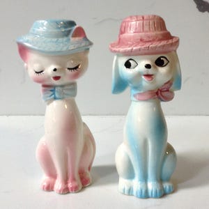 Mid Century Dog and Cat Salt and Pepper Shakers, Vintage Cat and Dog MCM Salt and Pepper Shakers Made in Japan