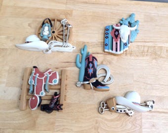 Vintage Burwood Products Southwestern Style Wall Plaques Set of 5, Western Wall Art 1990's