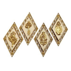 Vintage Syroco Gold Tone and Beige Plastic Wall Plaques No. 4271 Set Of 4, Mid-Century Wall Art
