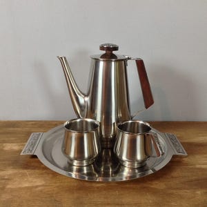 International Decorator Vintage MCM 18-8 Stainless 4 Pc Coffee Set, Mid-Century Stainless Coffee / Tea Set Japan