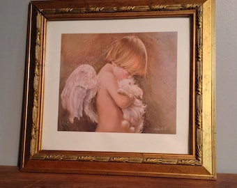 Nancy Noel's Jacob, Boy Angel Holding a Rabbit, Framed Print with Embossed Registered Certificate