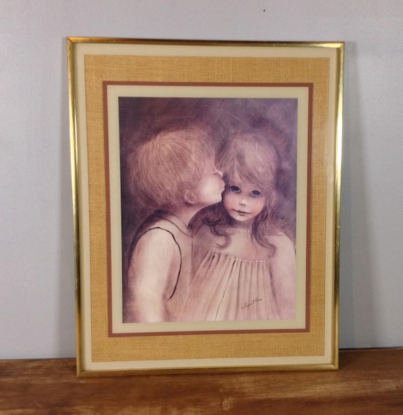 Vintage Margaret Kane Framed Print A Little Kiss, First Kiss
