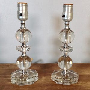 Retro Pair of Acrylic Lucite Stacked Table Lamps, Mid-Century Vintage Clear Acrylic Accent Lamps 1960’s – 1970&#39;s
