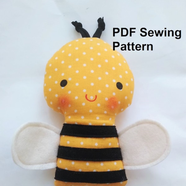 Bee Soft Toy PDF Sewing Pattern and Tutorial DIY Honey Bee Softie Pattern Easy Stuffed Bee Sewing Pattern Bumble Bee Sewing Pattern Cute Bee