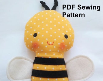 Modello di cucito e tutorial in formato PDF per peluche ape fai da te Modello di cucito per peluche ape facile Modello di cucito per ape bumble Ape carina