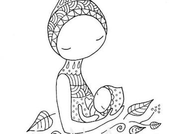Breastfeeding Art Print: Mother & Baby Zentangle (Digital Download)