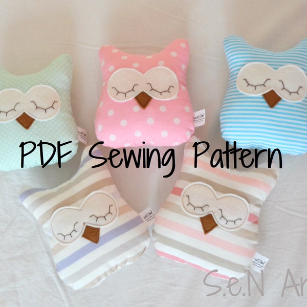 Sleepy Owl Soft Toy PDF Sewing Pattern and Tutorial DIY Owl Softie Valentine Gift Pattern Easy Stuffed Owl Fabric Owl Cushion PDF Pattern
