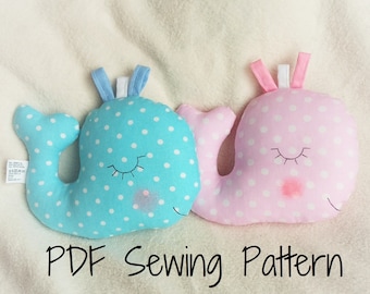 Whale Soft Toy PDF Sewing Pattern and Tutorial DIY Whale Softie Pattern Easy Stuffed Whale Sewing Pattern Whale Tag Toy Sewing pattern