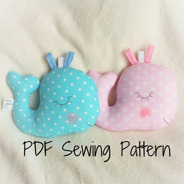Whale Soft Toy PDF Sewing Pattern and Tutorial DIY Whale Softie Pattern Easy Stuffed Whale Sewing Pattern Whale Tag Toy Sewing pattern