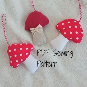 Mushroom Ornament Pdf Sewing Pattern Tutorial Digital Sewing Pattern Mushroom Christmas Ornament PDF Pattern Toadstool Decoration Pattern