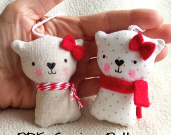 Christmas Cat Ornament Sewing Pattern – DIY Plushie PDF – Small Stuffed Animal – Holiday Tree Decoration – Advent Calendar Gift Idea