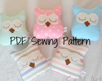 Sleepy Owl Soft Toy PDF Sewing Pattern and Tutorial DIY Owl Softie Valentine Gift Pattern Easy Stuffed Owl Fabric Owl Cushion PDF Pattern