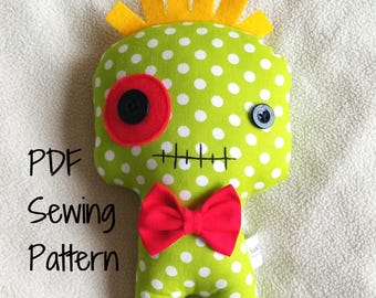 Słodki pluszowy potworek w formacie PDF, cyfrowy wzór na zabawkę DIY na Halloween, początkujący pomysł na prezent lub dekorację, pluszowy potworek na Halloween