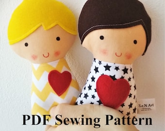 First Baby Doll Soft Toy PDF Sewing Pattern and Tutorial DIY Simple Doll Softie Pattern Easy Stuffed Doll Rattle Sewing Pattern Beginner