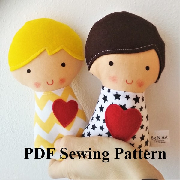 First Baby Doll Soft Toy PDF Sewing Pattern and Tutorial DIY Simple Doll Softie Pattern Easy Stuffed Doll Rattle Sewing Pattern Beginner