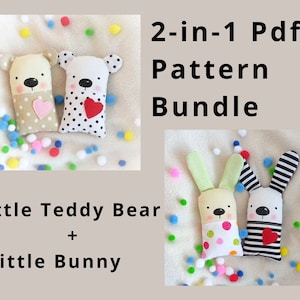 2-in-1 Pattern Bundle Mini Teddy Bear and Bunny PDF Sewing Pattern and Tutorial Teddy Bear and Rabbit Pattern Easy Stuffed Toy Pattern
