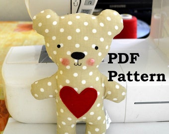 Teddybeer knuffel PDF naaipatroon en zelfstudie DIY teddybeer softie patroon Eenvoudig knuffelbeer naaipatroon