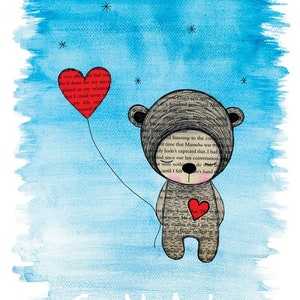 Teddy Bear Nursery Art Print: Heart Balloon Illustration (Digital Download)