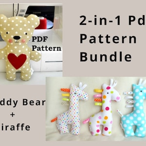 2-in-1 Teddy Bear And Giraffe Soft Toy PDF Sewing Pattern and Tutorial DIY Teddy Bear and Giraffe Pattern Easy Stuffed Animal Sewing Pattern