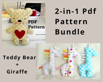 2-in-1 Teddy Bear And Giraffe Soft Toy PDF Sewing Pattern and Tutorial DIY Teddy Bear and Giraffe Pattern Easy Stuffed Animal Sewing Pattern