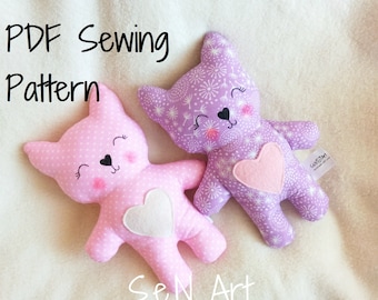 Cat Soft Toy PDF Sewing Pattern and Tutorial DIY Cat Softie Pattern Easy Stuffed Cat Sewing Pattern Kitty Cat Stuffed Animal Sewing Pattern