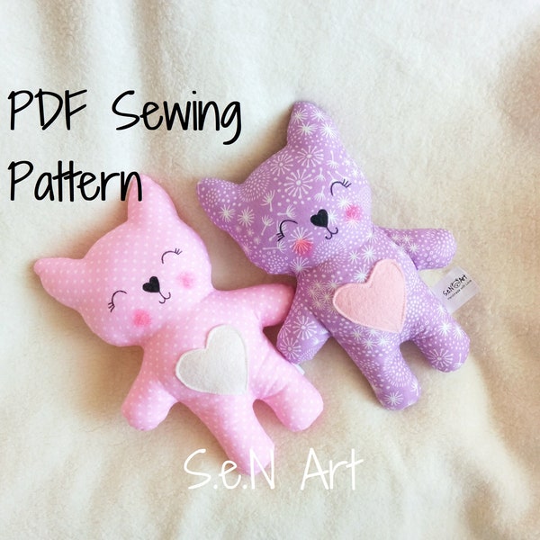 Cat Soft Toy PDF Sewing Pattern and Tutorial DIY Cat Softie Pattern Easy Stuffed Cat Sewing Pattern Kitty Cat Stuffed Animal Sewing Pattern