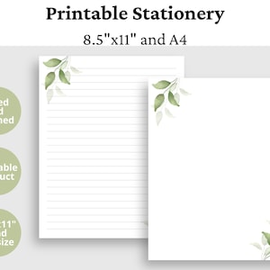 Papelería imprimible, Papel de escritura imprimible, Papel de escritura botánico, Descarga de PDF Papel de escritura, Carta, Papel de notas, Amigo por correspondencia, Forrado Sin forro
