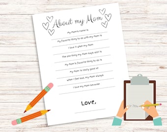 Printable Mothers Day Activity About My Mom Questionnaire Mothers Day Gift Last Minute Mothers Day Gift Instant Download All About My Mom