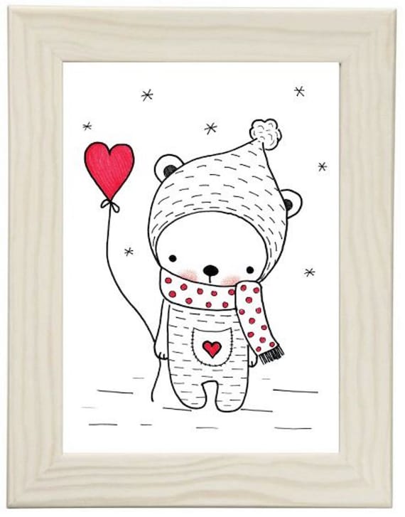 Instant Download Bear With Heart Black White Print Drawing Printable Love Illustration Nursery Art Teddy Bear Print Baby Nursery Coloring