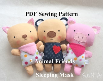 Teddy Bear Kitty Pig Soft Toy PDF Sewing Pattern and Tutorial DIY Teddy Bear Cat Pig Softie Pattern Easy Stuffed Toy Plushie Sewing Pattern